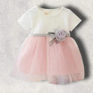 White and Pink Flower Baby Girl Dress